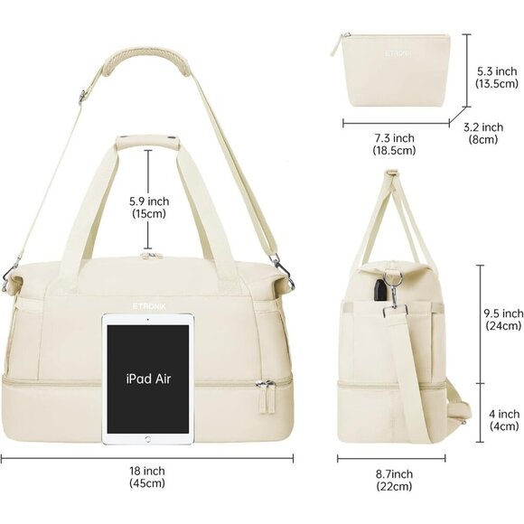 ETRONIK Gym Bag for Women Travel Duffel with Shoes Compartment Wet Pocket - Picture 7 of 8